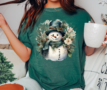 Watercolor Snowman Green Tee - The Red Rival