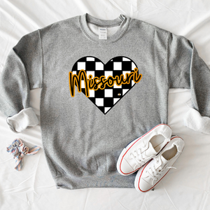 Missouri Checkered Heart Grey Sweatshirt - The Red Rival
