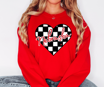 Nebraska Checkered Heart Red Sweatshirt - The Red Rival