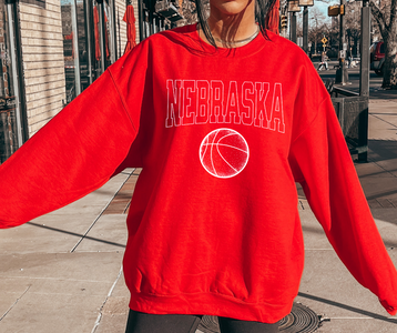 Nebraska Basketball White Outlines Red Sweatshirt - The Red Rival