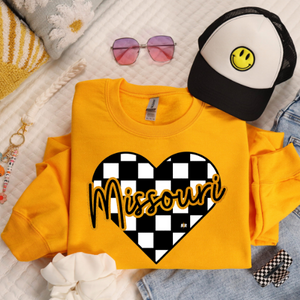 Missouri Checkered Heart Gold Sweatshirt - The Red Rival
