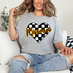 Missouri Checkered Heart Grey Tee - The Red Rival