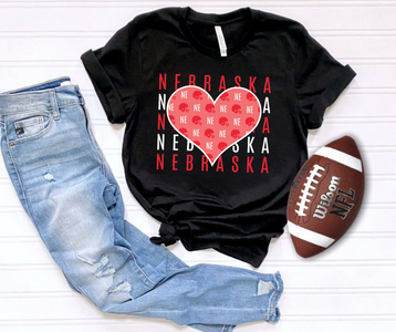 Nebraska Heart Black Tee - The Red Rival