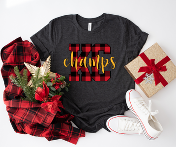 Buffalo Plaid KC Champs Heather Dark Grey Tee - The Red Rival