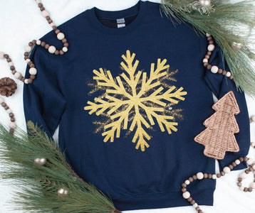 Gold Snowflake Navy Sweatshirt - Graphic Tee - The Red Rival
