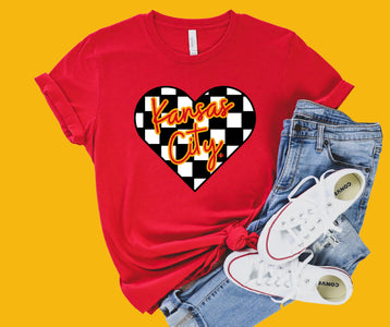 Kansas City Checkered Heart Red Graphic Tshirt - Tees - The Red Rival